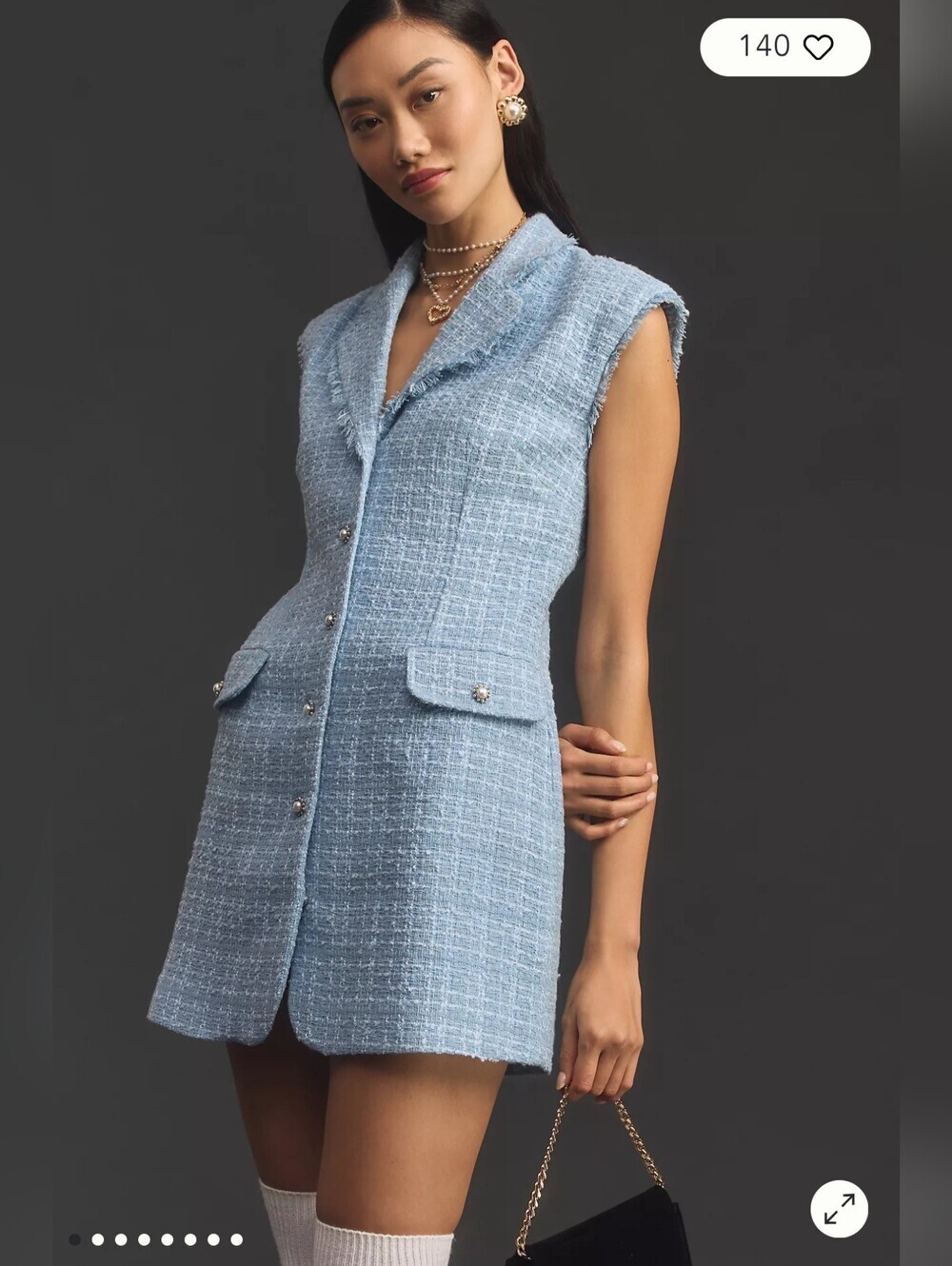 Anthropologie Maeve Sleeveless Light Blue Tweed Blazer Mini Dress Size 10